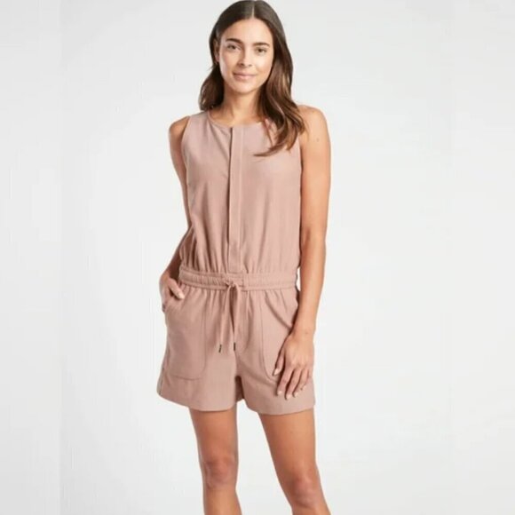 ATHLETA Farallon Romper #981036 Mocha Latte Stretch Cotton Plus Size 2X MSRP $98 - Picture 1 of 12